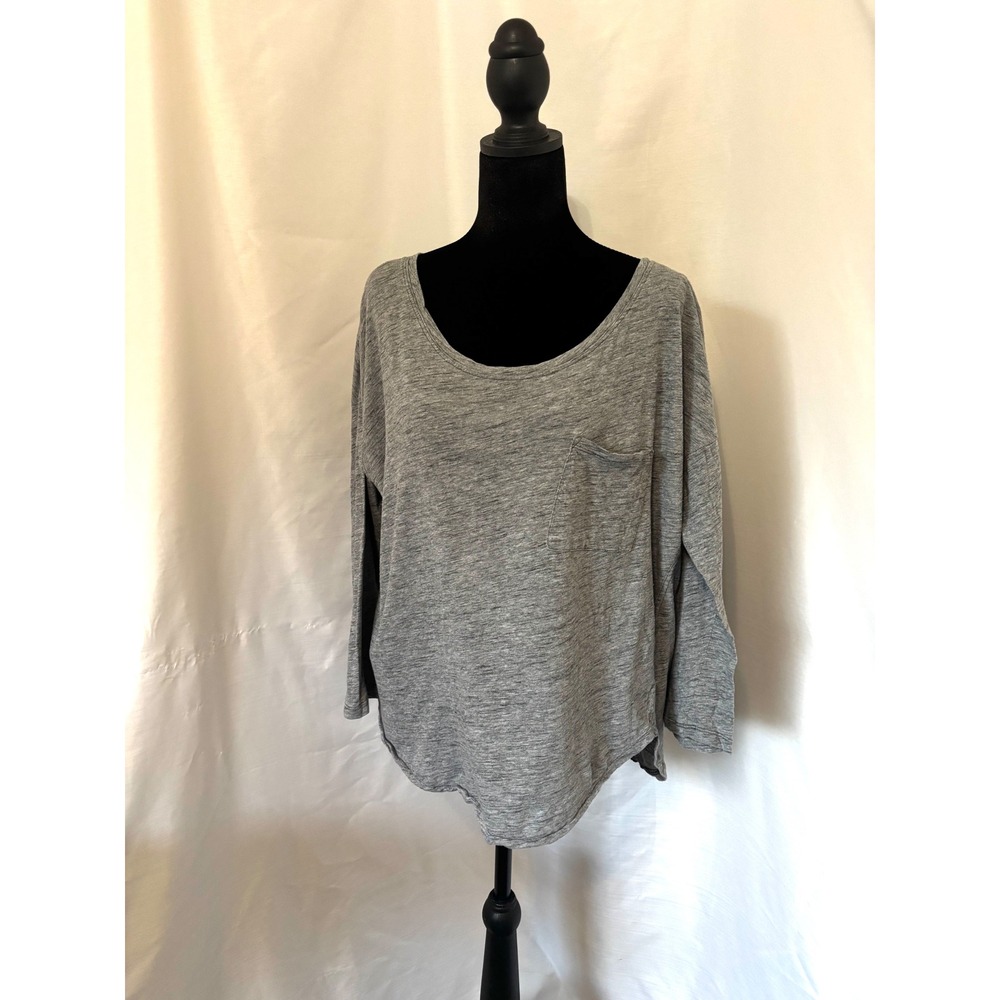 Gap Gray Long Sleeve Pocket Tee Scoop Neck Cotton Top Large